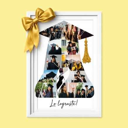 Portarretrato collage de graduación con lazo dorado