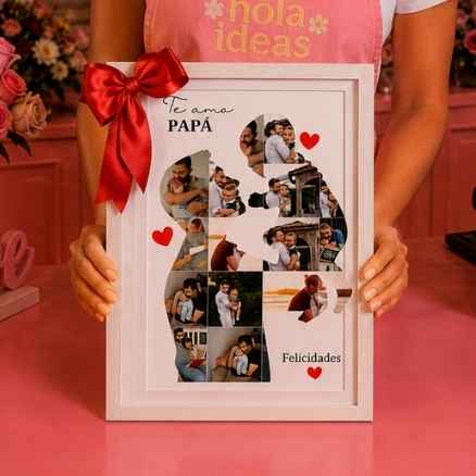 Portarretrato collage Te amo Papá con lazo rojo